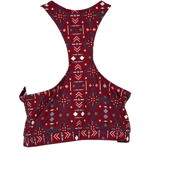 Geometric Cut-Out Bandeau Tankini in Burgundy with Multi Color Pattern Size XL - Picture 4 of 5